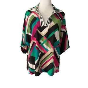 Joseph Ribkoff Women’s Size 8 Colorful Geometric Print Blouse Top Artsy V Neck